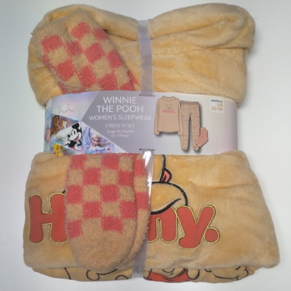 Disney Winnie the Pooh 3-Piece PJ Sleepwear Set Size Large 12/14